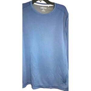 ORVIS Mens Medium Long Sleeve Navy Blue Shirt Logos SfPf Home Like New Condition